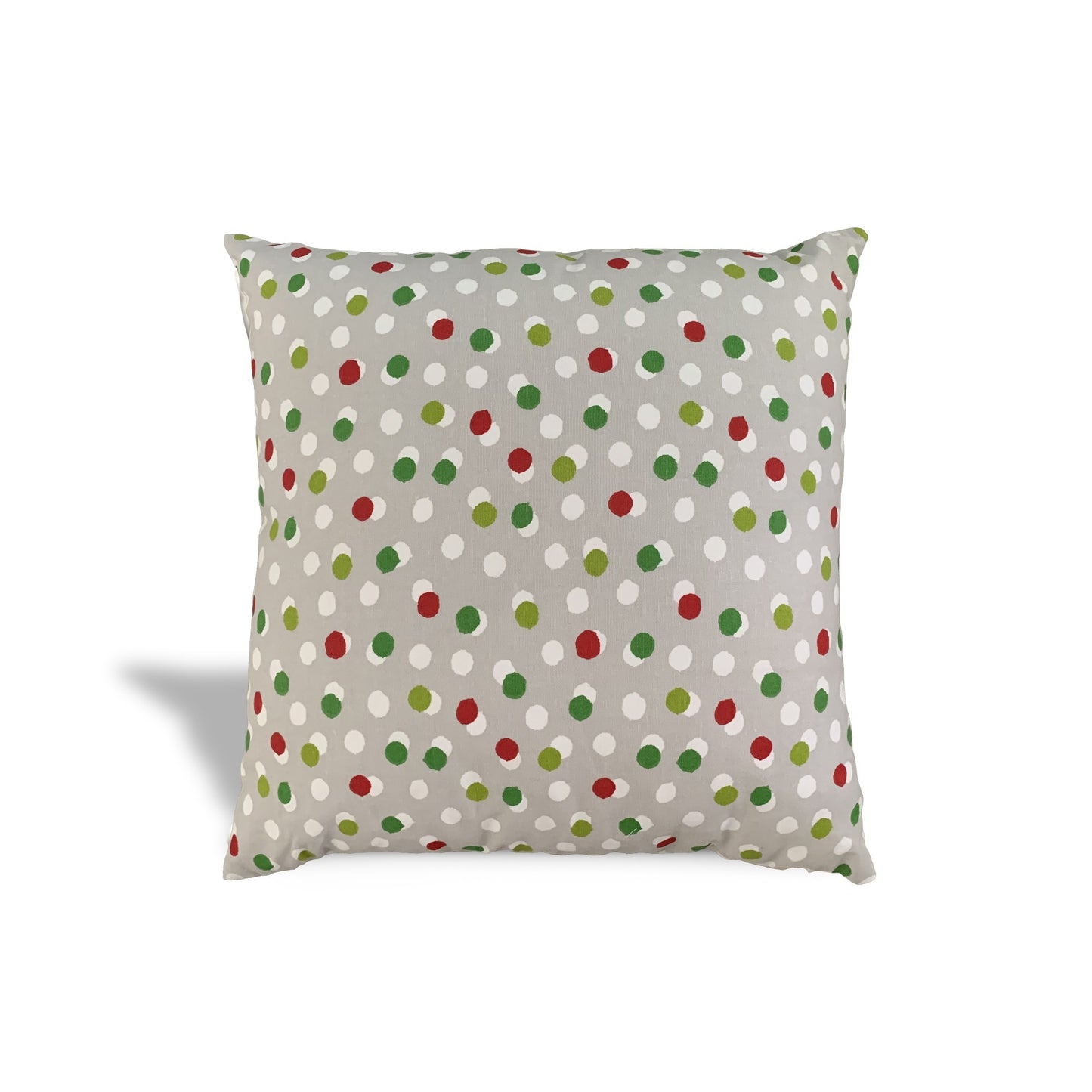 20" X 20" Red Gray And White Zippered 100% Cotton Polka Dots Throw Pillow Cover