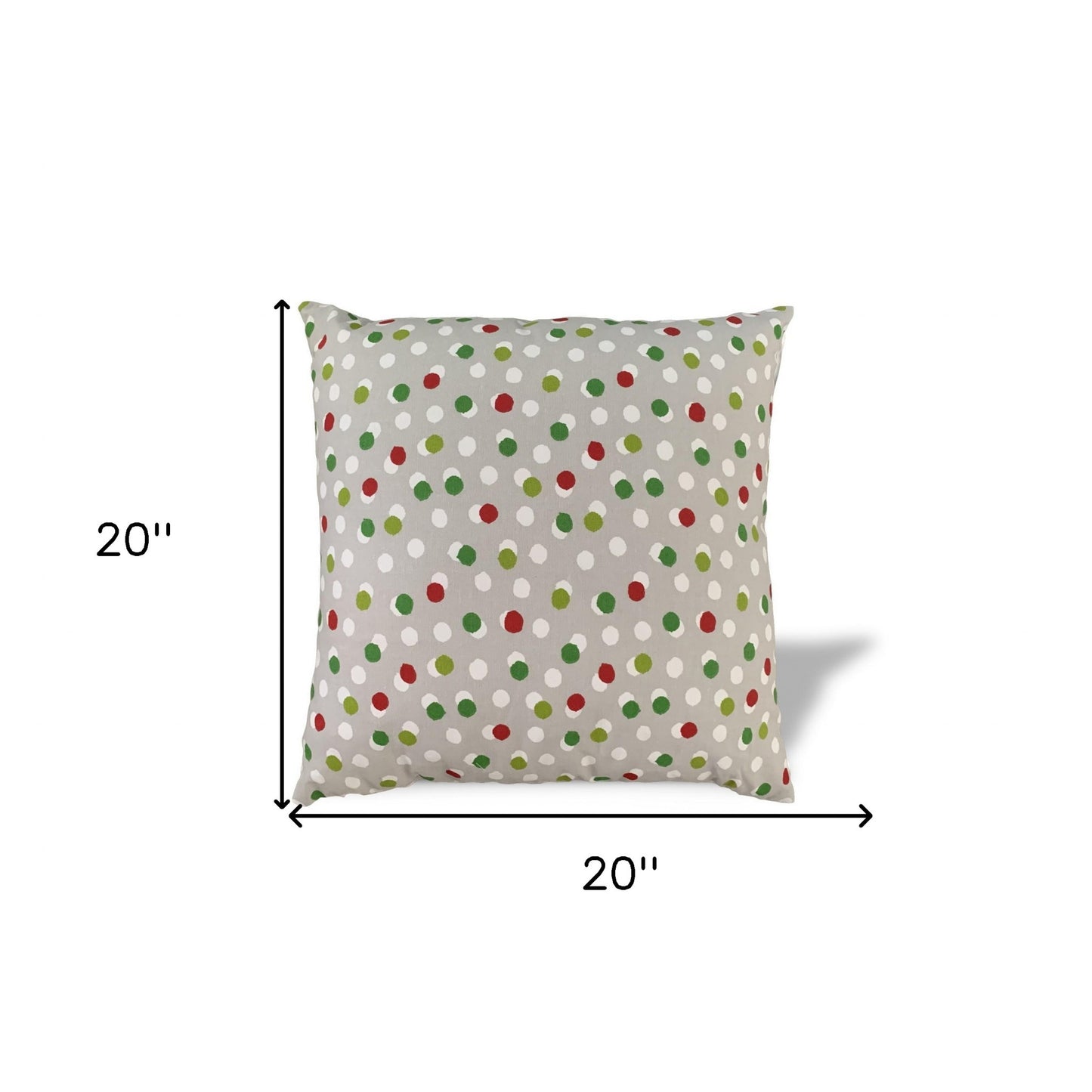 20" X 20" Red Gray And White Zippered 100% Cotton Polka Dots Throw Pillow Cover