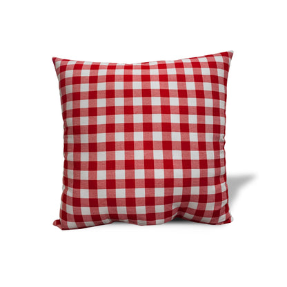 17" X 17" Red Gray And White Zippered 100% Cotton Plaid Throw Pillow Cover