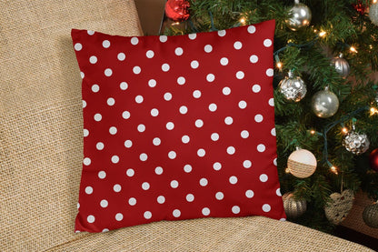 20" X 20" Red And White Zippered 100% Cotton Polka Dots Throw Pillow Cover