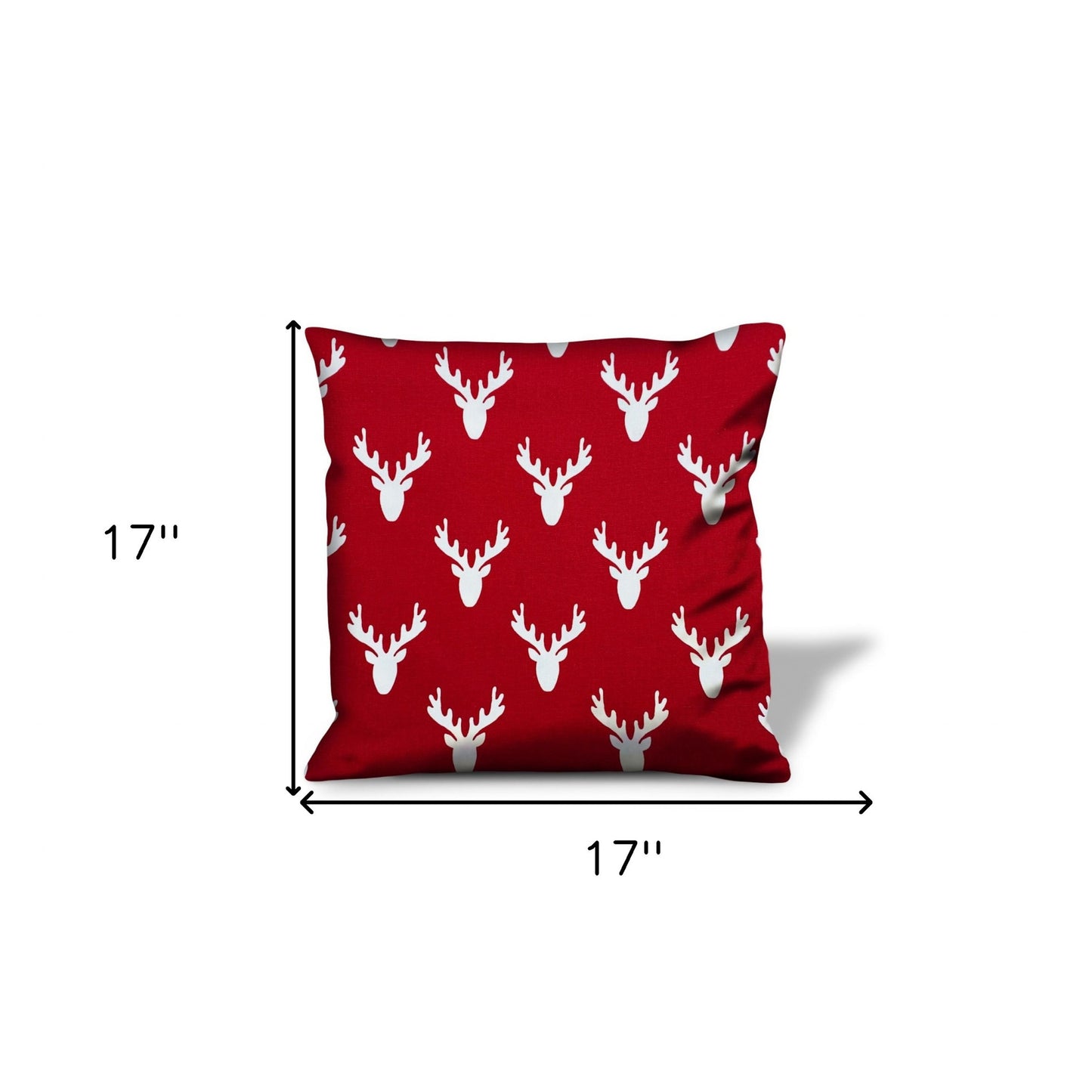 17" X 17" Red Gray And White Reindeer Zippered 100% Cotton Animal Print Throw Pillow Cover