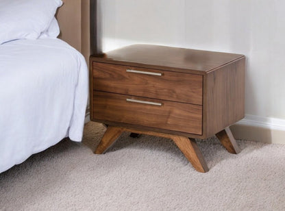 18" Wood and Solid Wood Two Drawer Nightstand HomeRoots