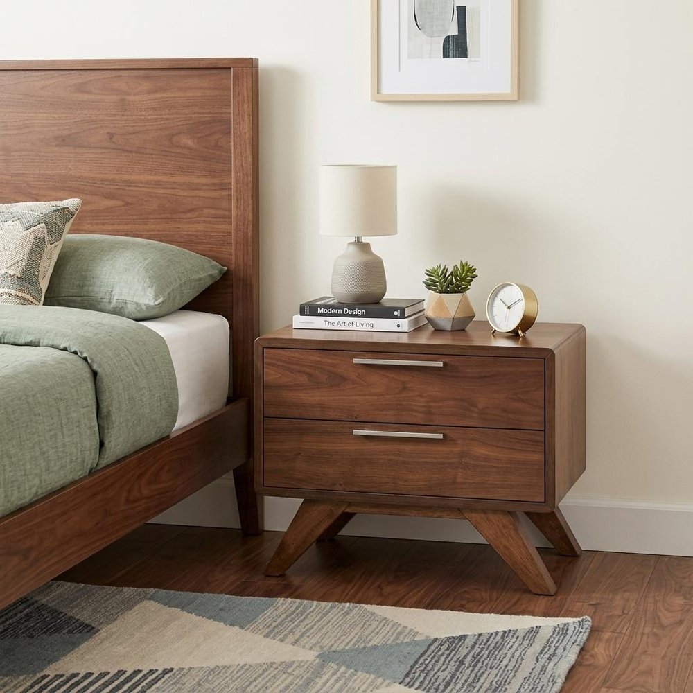 18" Wood and Solid Wood Two Drawer Nightstand HomeRoots