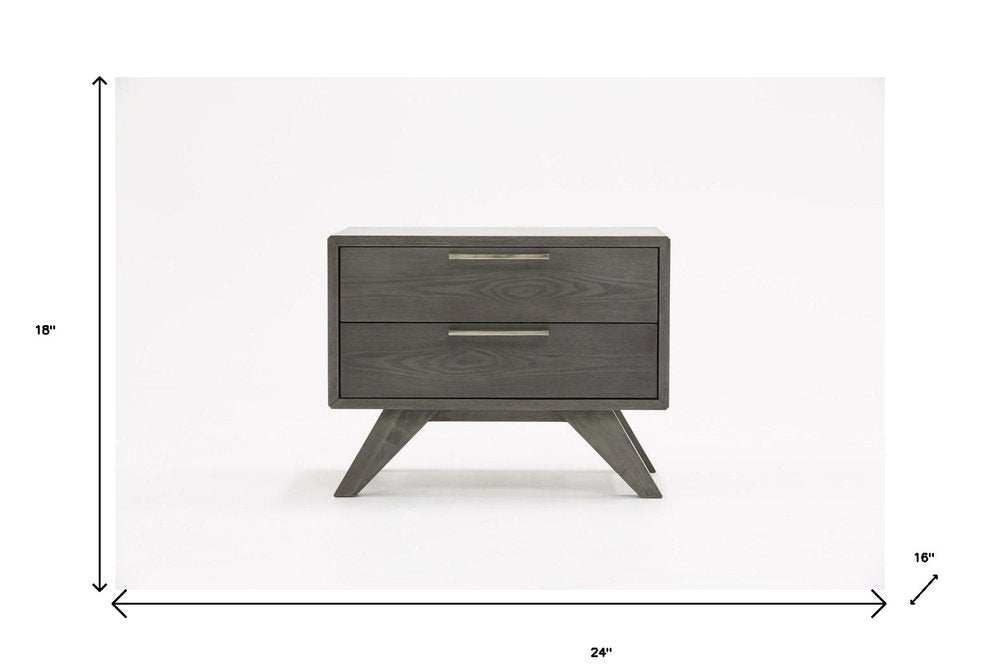 18" Solid Wood and Wood Two Drawer Nightstand — view 5