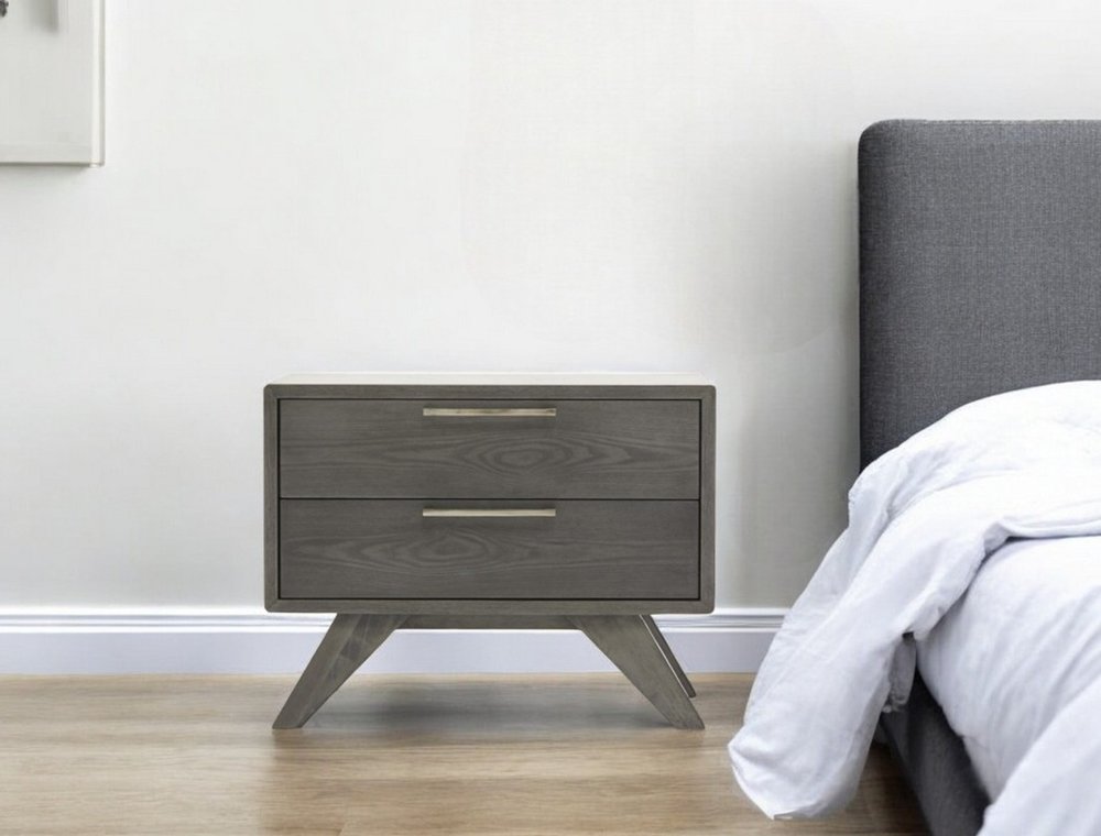 18" Solid Wood and Wood Two Drawer Nightstand HomeRoots