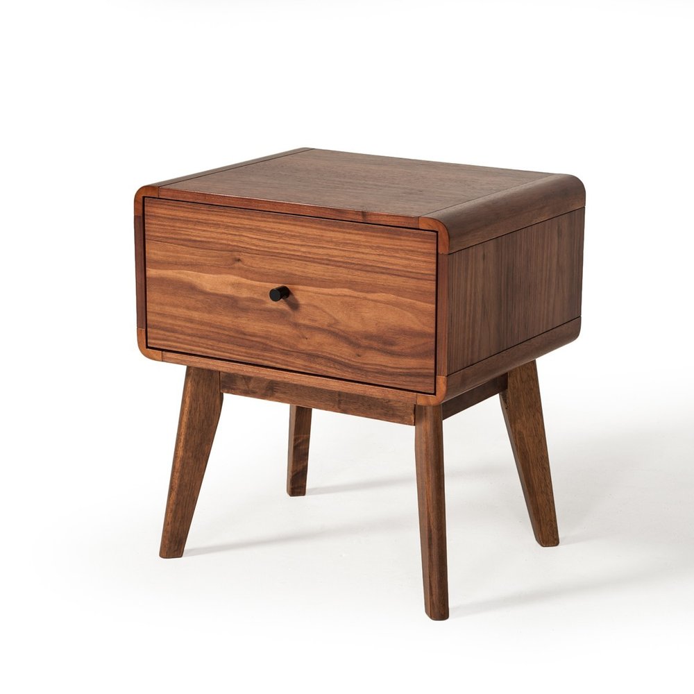 Modern Mid Century Walnut Nightstand with Single Drawer HomeRoots