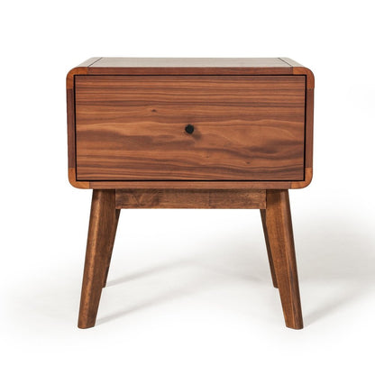 Modern Mid Century Walnut Nightstand with Single Drawer HomeRoots