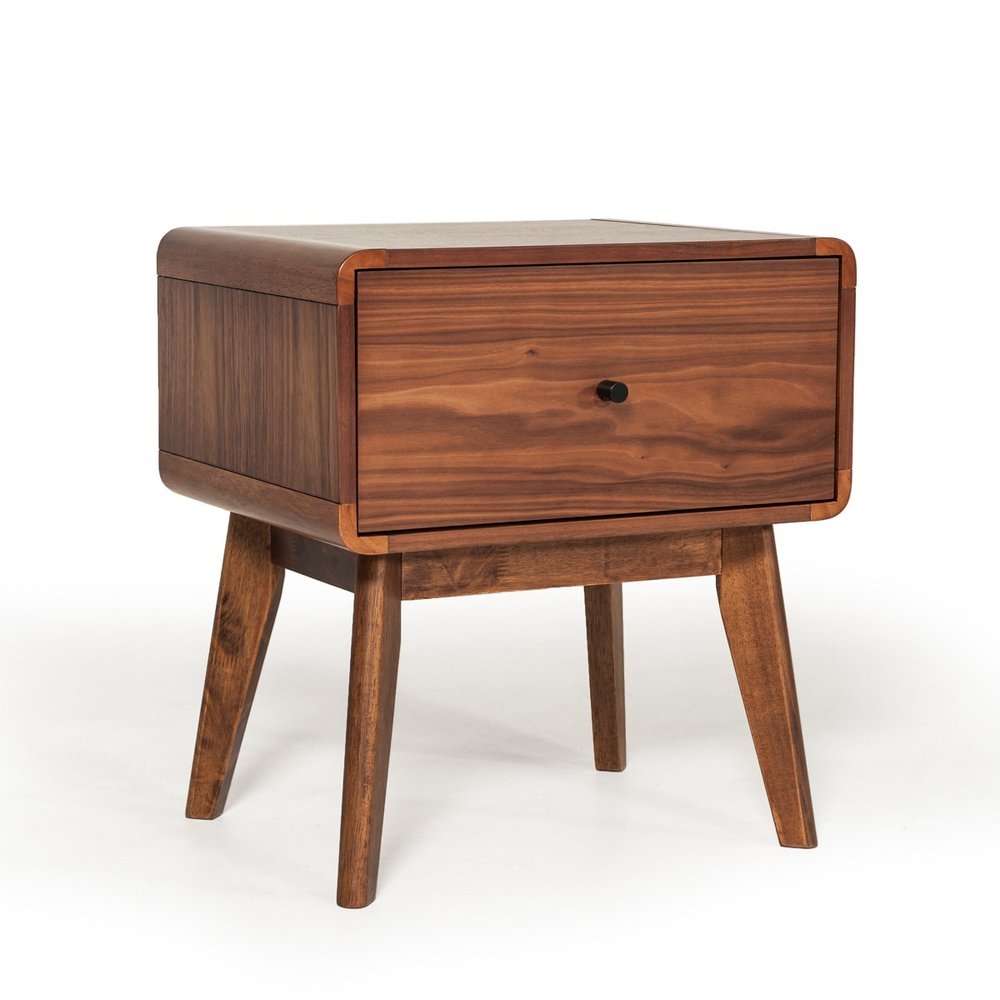 Modern Mid Century Walnut Nightstand with Single Drawer HomeRoots