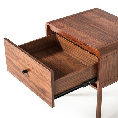 Modern Mid Century Walnut Nightstand with Single Drawer HomeRoots