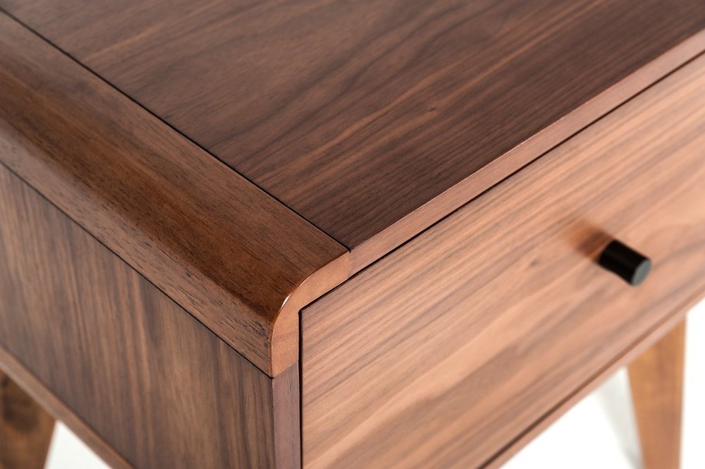 Modern Mid Century Walnut Nightstand with Single Drawer HomeRoots