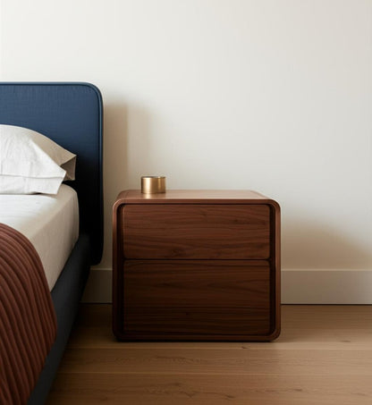 Modern Walnut Brown Nightstand with Two Drawers HomeRoots