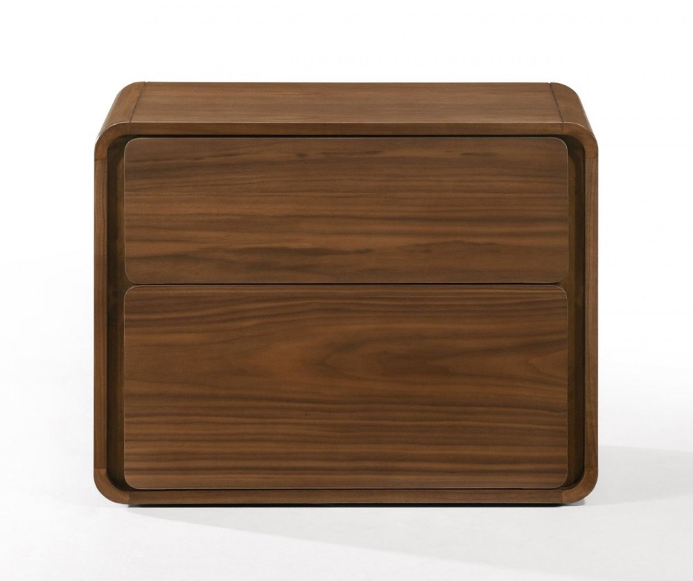 Modern Walnut Brown Nightstand with Two Drawers HomeRoots