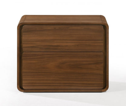 Modern Walnut Brown Nightstand with Two Drawers HomeRoots
