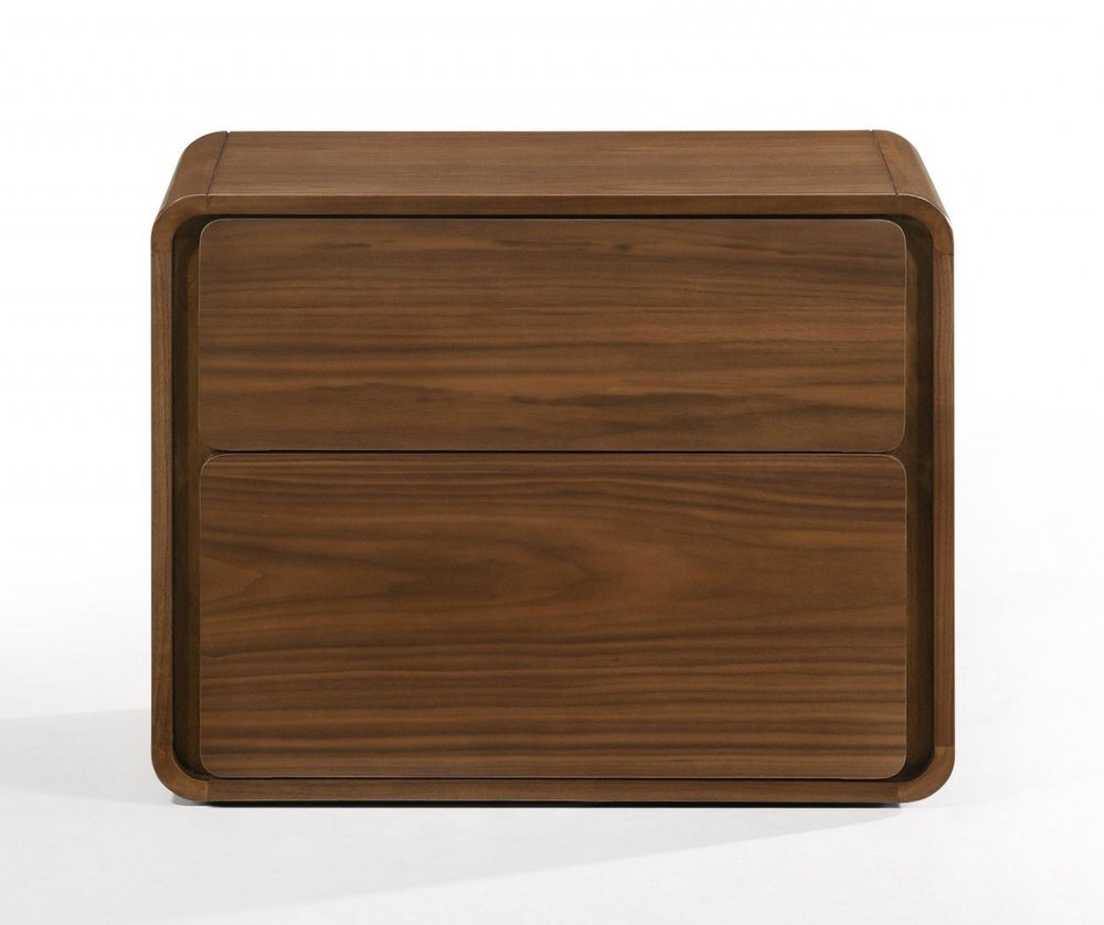 Modern Walnut Brown Nightstand with Two Drawers HomeRoots