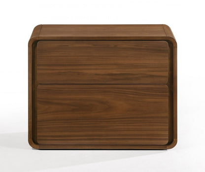 Modern Walnut Brown Nightstand with Two Drawers HomeRoots