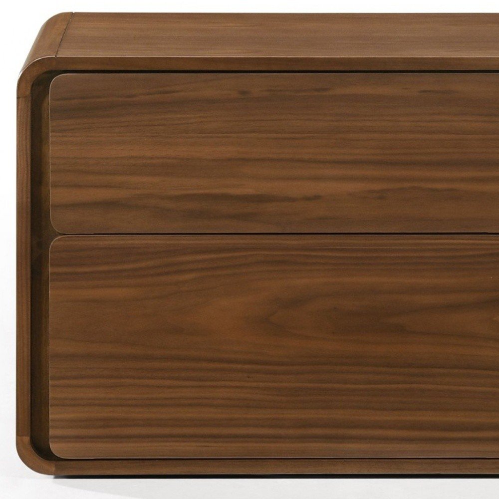 Modern Walnut Brown Nightstand with Two Drawers HomeRoots