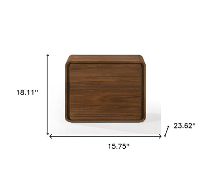 Modern Walnut Brown Nightstand with Two Drawers HomeRoots