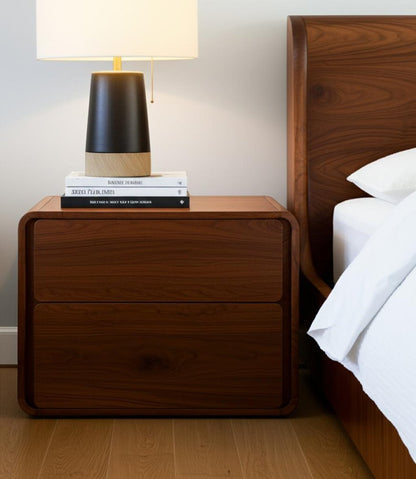 Modern Walnut Brown Nightstand with Two Drawers HomeRoots