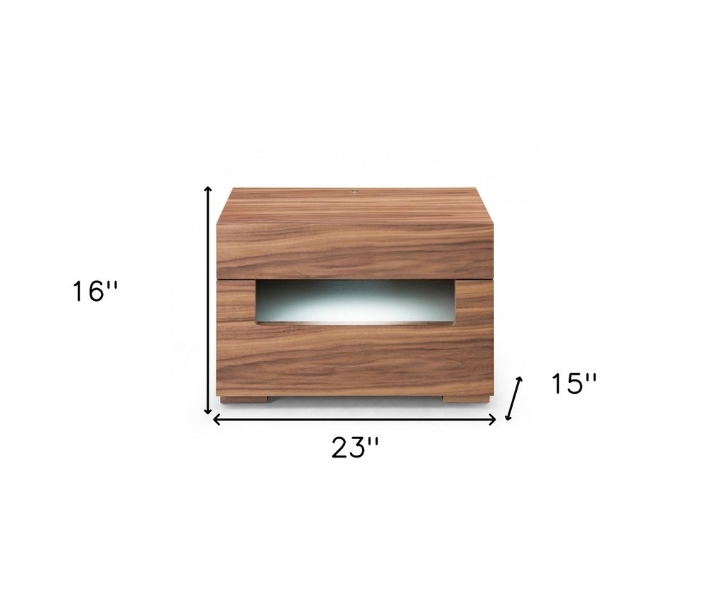 16" Wood Lighted Two Drawer Nightstand HomeRoots