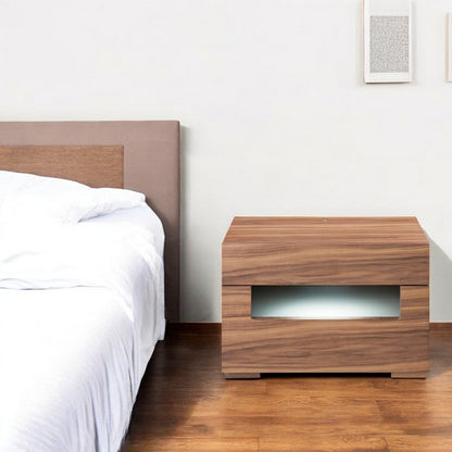 16" Wood Lighted Two Drawer Nightstand HomeRoots