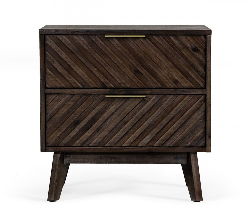 24" Solid Wood and Wood Two Drawer Nightstand HomeRoots