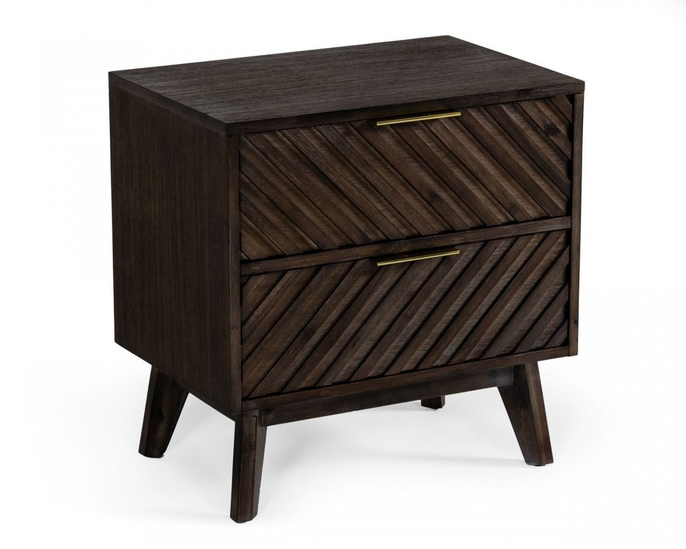 24" Solid Wood and Wood Two Drawer Nightstand HomeRoots