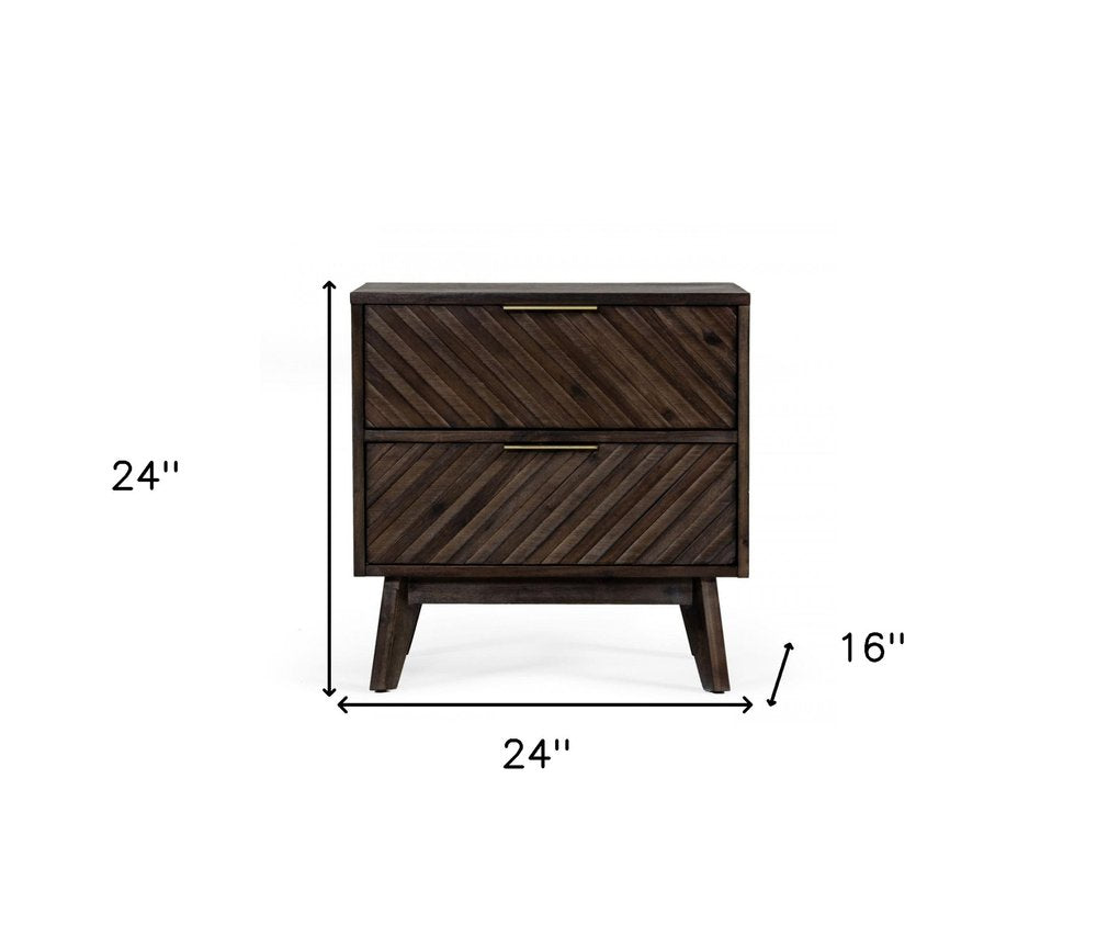24" Solid Wood and Wood Two Drawer Nightstand HomeRoots