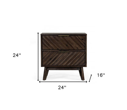 24" Solid Wood and Wood Two Drawer Nightstand HomeRoots