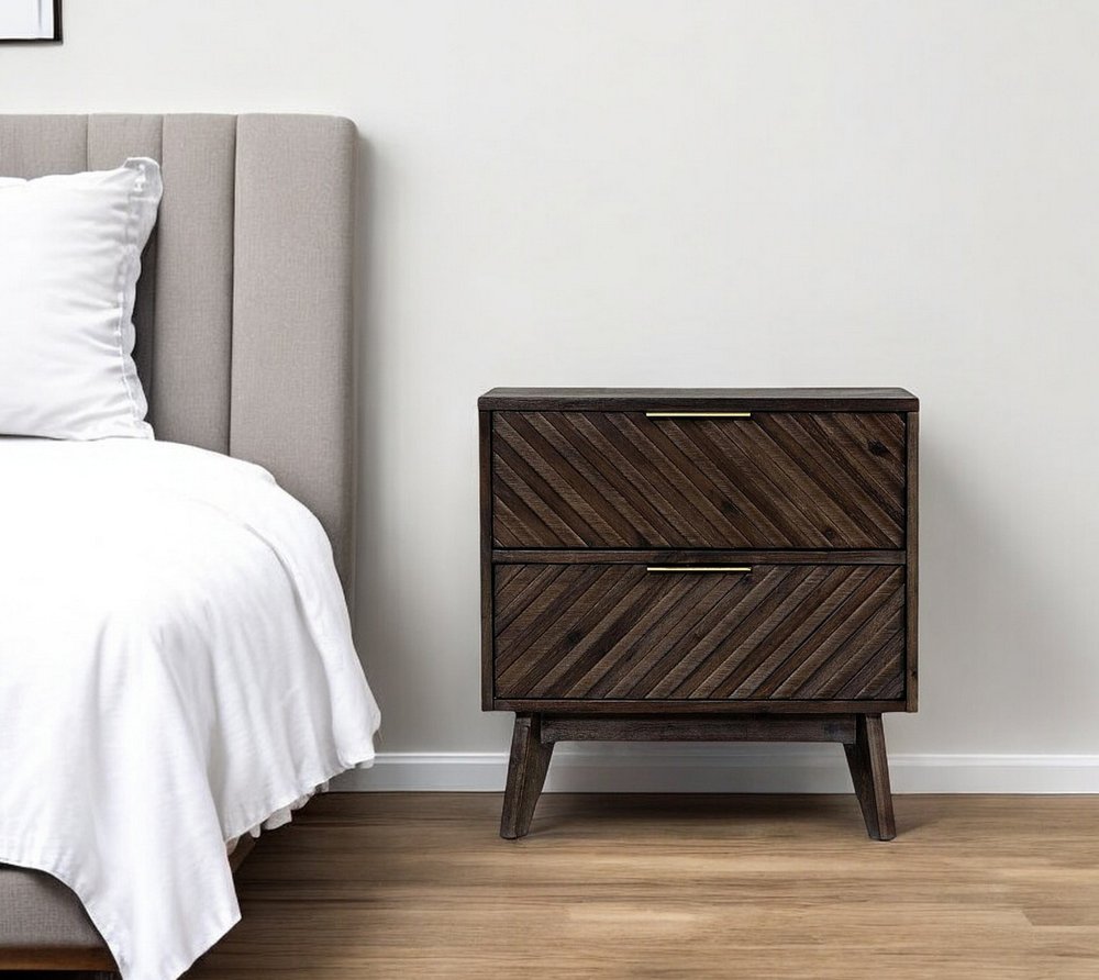 24" Solid Wood and Wood Two Drawer Nightstand HomeRoots