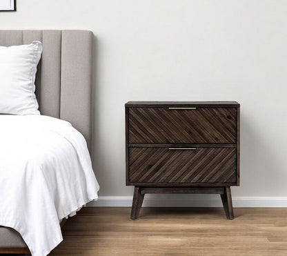 24" Solid Wood and Wood Two Drawer Nightstand HomeRoots