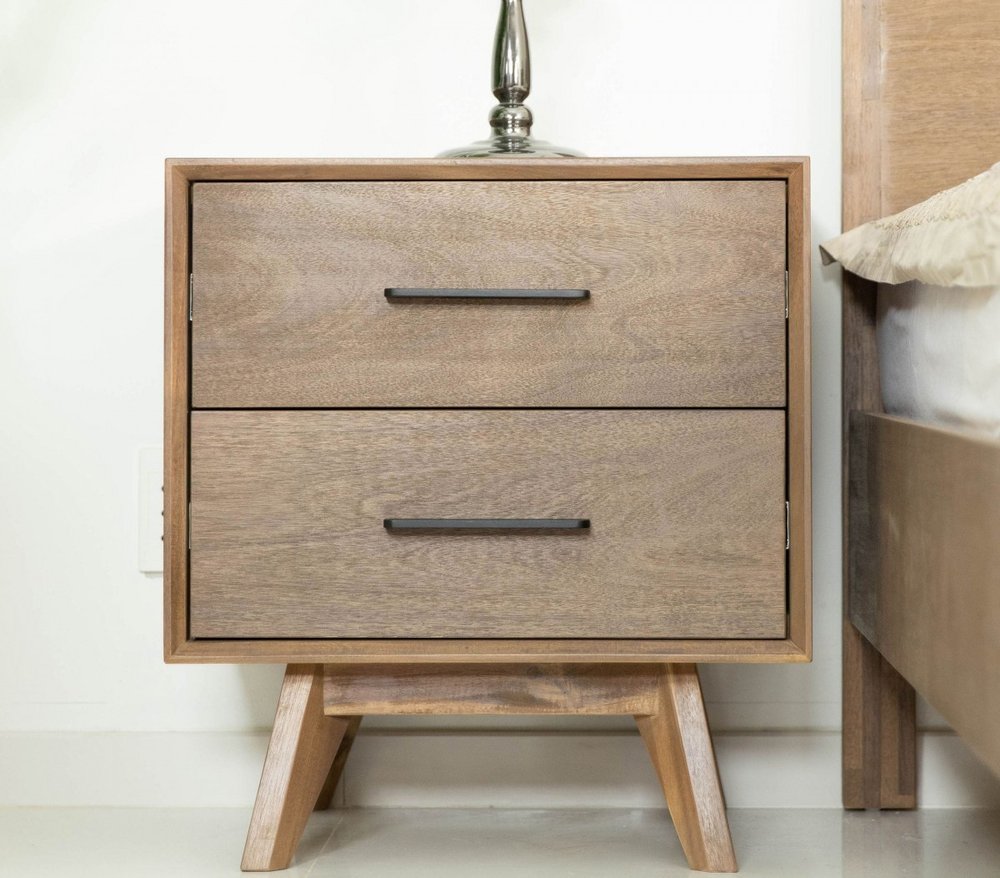 24" Solid Wood and Wood Two Drawer Nightstand HomeRoots