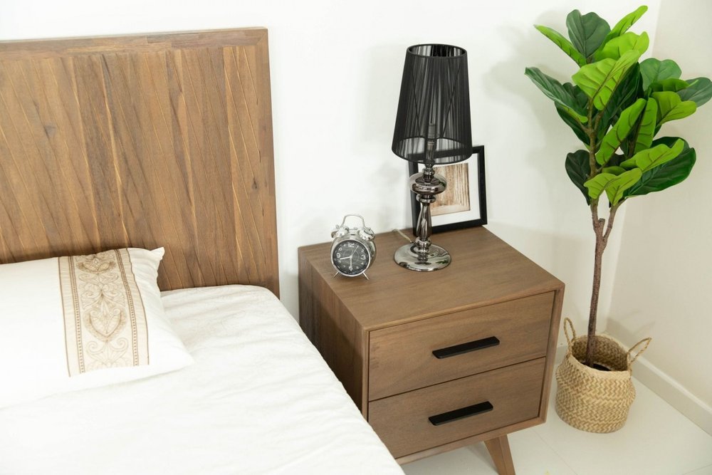 24" Solid Wood and Wood Two Drawer Nightstand HomeRoots