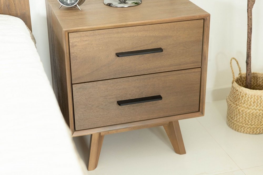 24" Solid Wood and Wood Two Drawer Nightstand HomeRoots