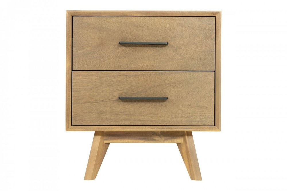 24" Solid Wood and Wood Two Drawer Nightstand HomeRoots