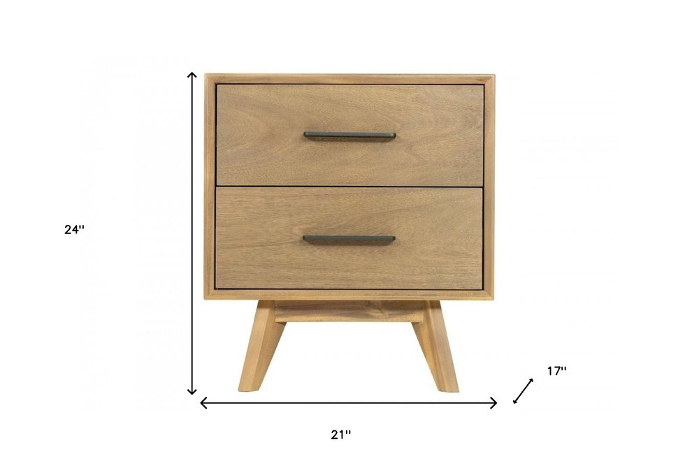 24" Solid Wood and Wood Two Drawer Nightstand HomeRoots