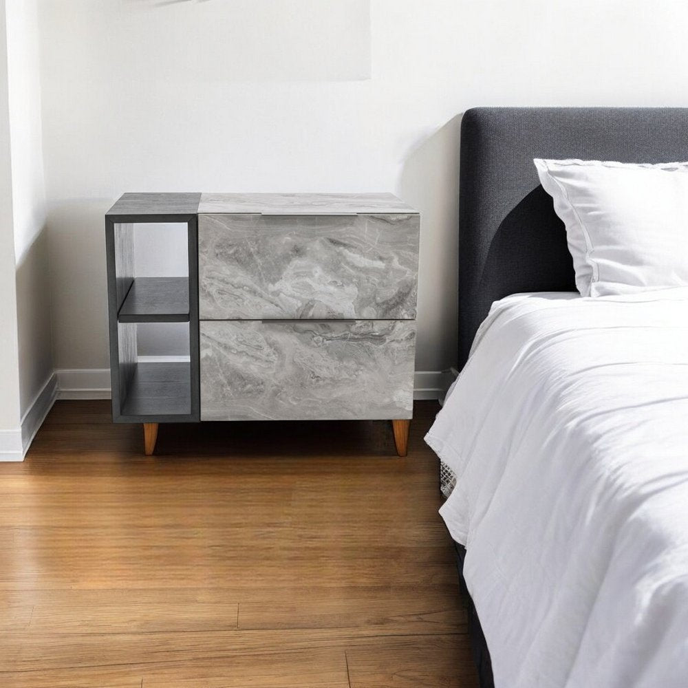 18" Wood Two Drawer Nightstand HomeRoots