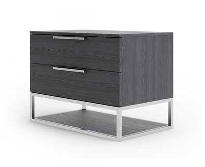 22" Gray Two Drawers Solid Wood Nightstand HomeRoots