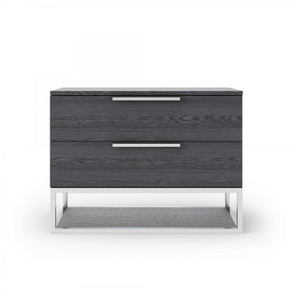 22" Gray Two Drawers Solid Wood Nightstand HomeRoots