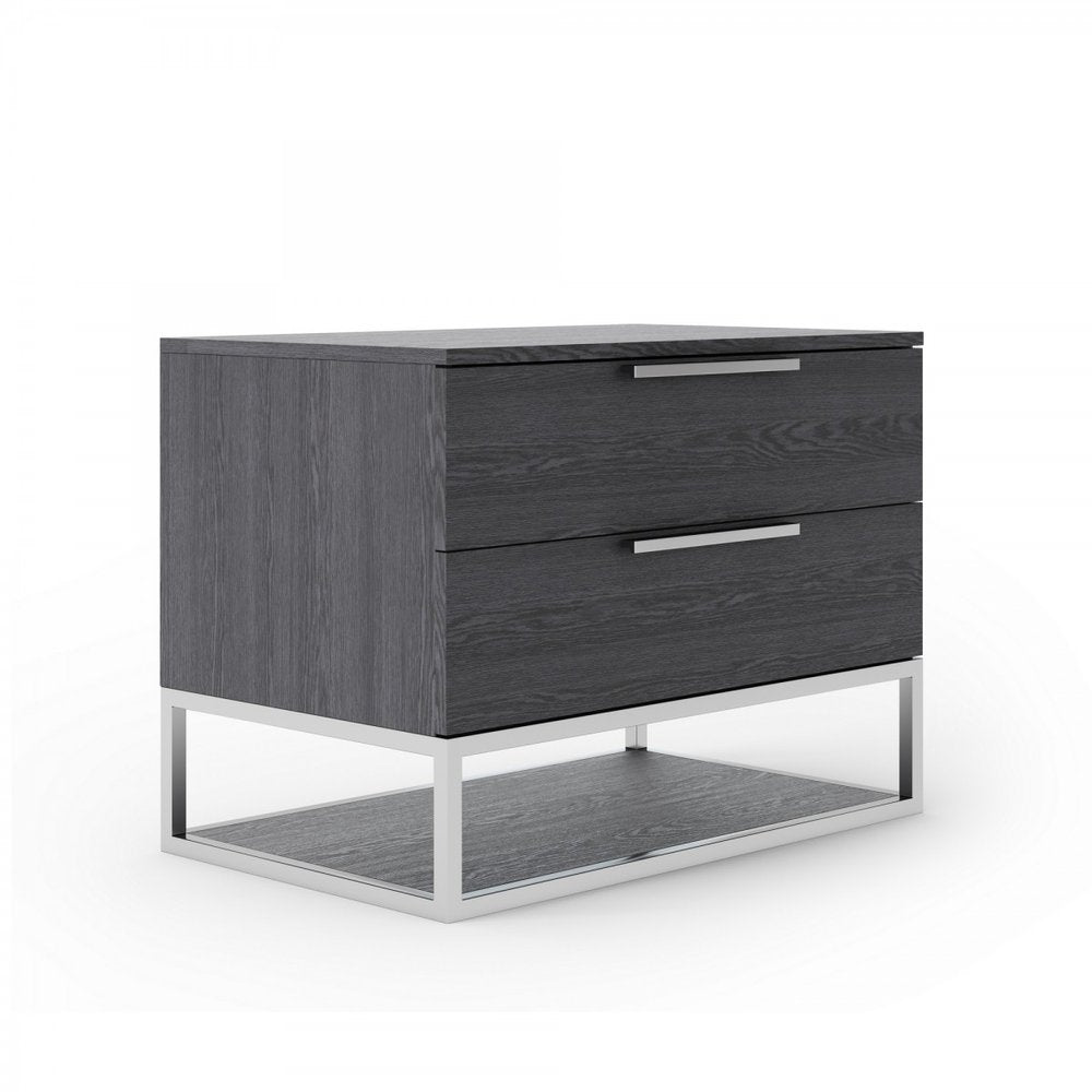 22" Gray Two Drawers Solid Wood Nightstand — view 4