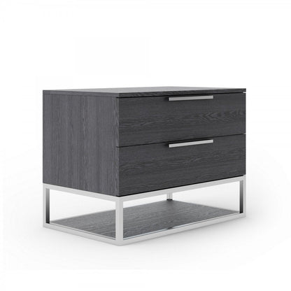 22" Gray Two Drawers Solid Wood Nightstand HomeRoots