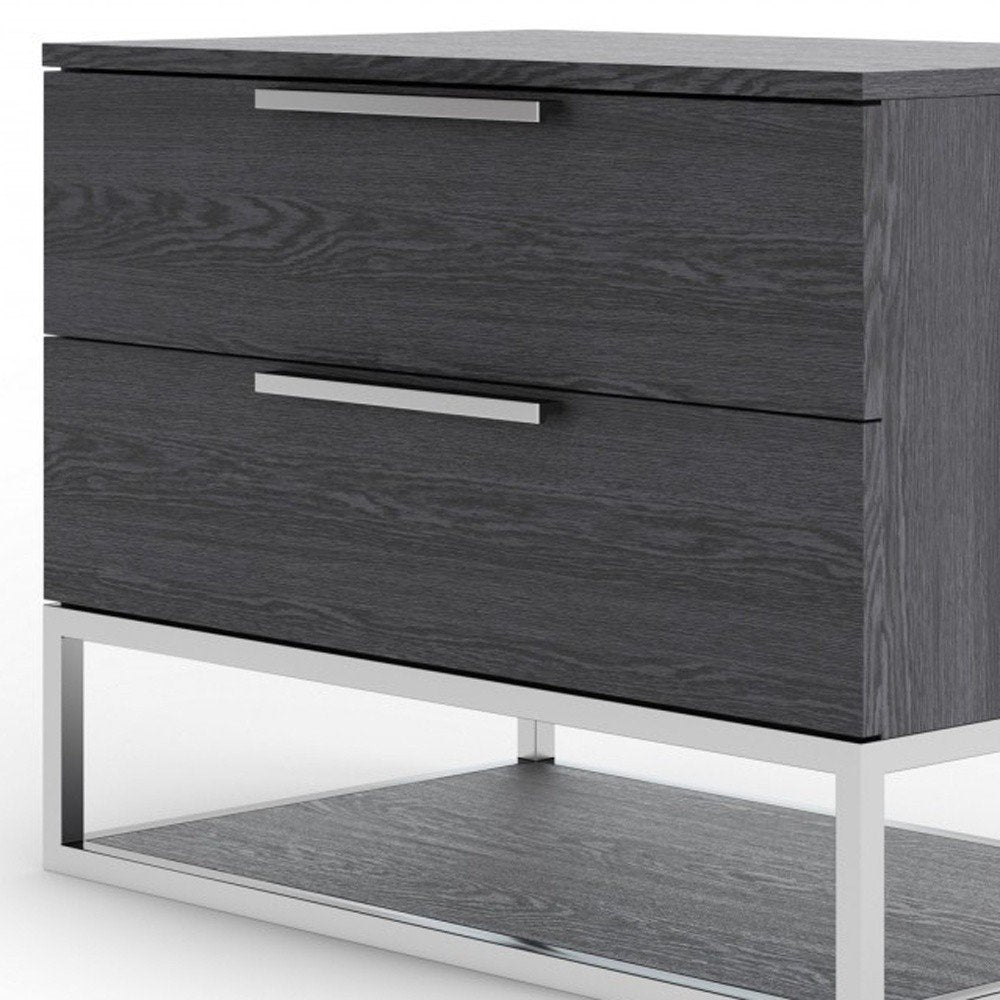 22" Gray Two Drawers Solid Wood Nightstand — view 6