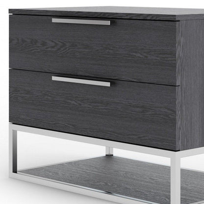22" Gray Two Drawers Solid Wood Nightstand HomeRoots