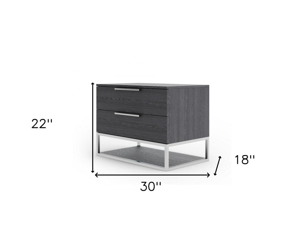 22" Gray Two Drawers Solid Wood Nightstand HomeRoots