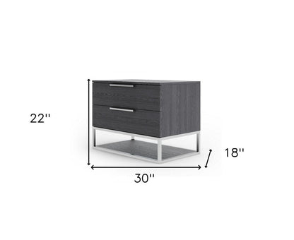 22" Gray Two Drawers Solid Wood Nightstand HomeRoots