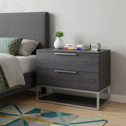 22" Gray Two Drawers Solid Wood Nightstand HomeRoots