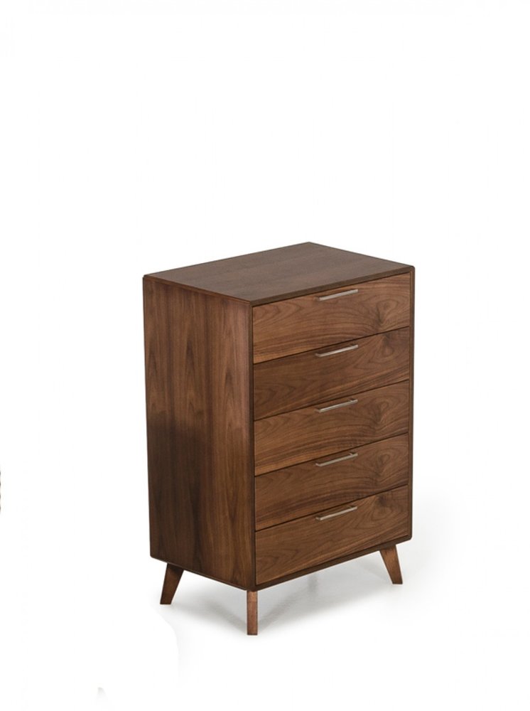 30" Walnut Solid Wood Five Drawer Chest HomeRoots