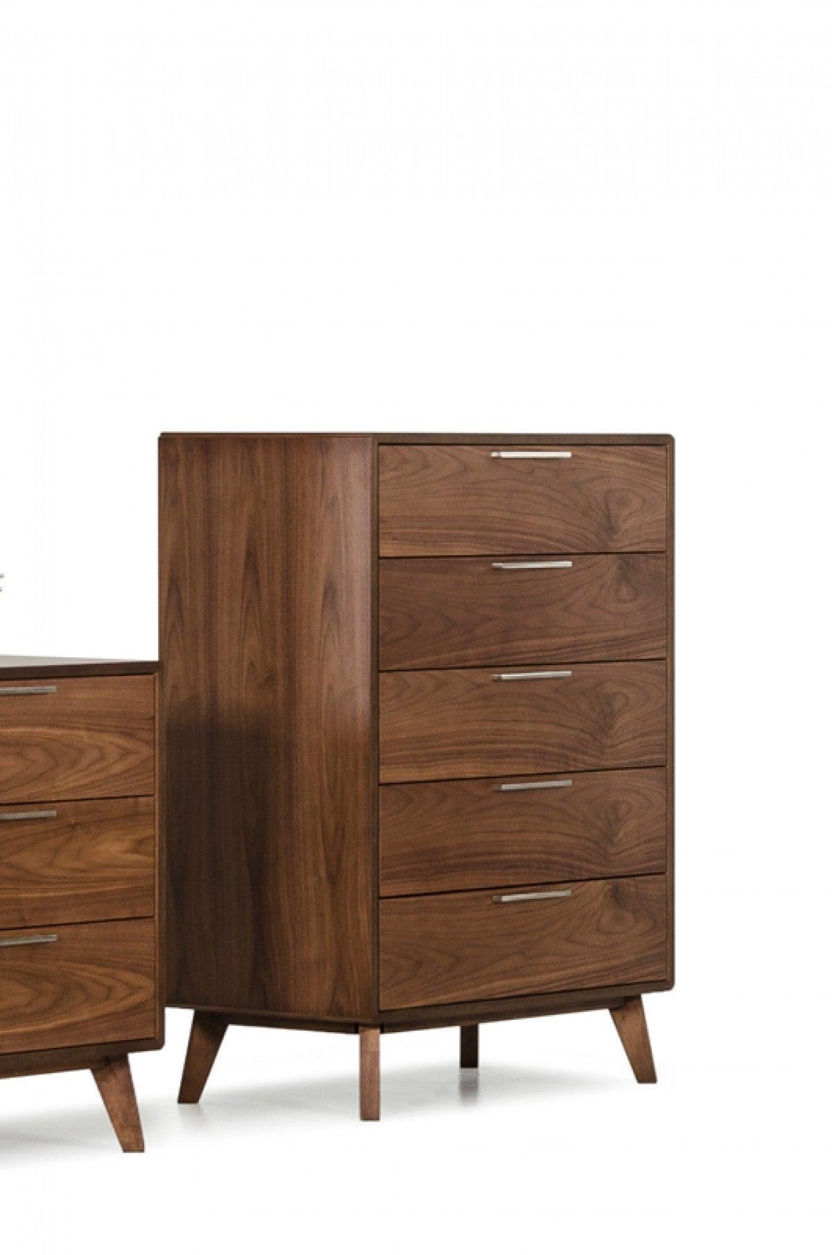 30" Walnut Solid Wood Five Drawer Chest - FurniFindUSA