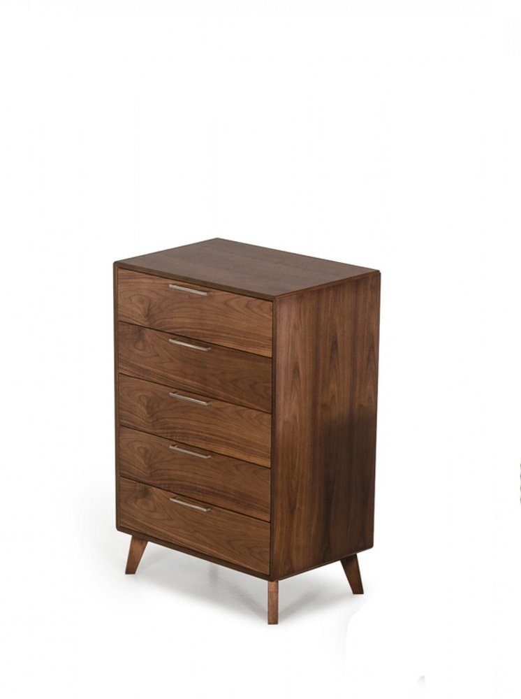 30" Walnut Solid Wood Five Drawer Chest HomeRoots