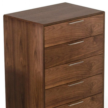 30" Walnut Solid Wood Five Drawer Chest - FurniFindUSA