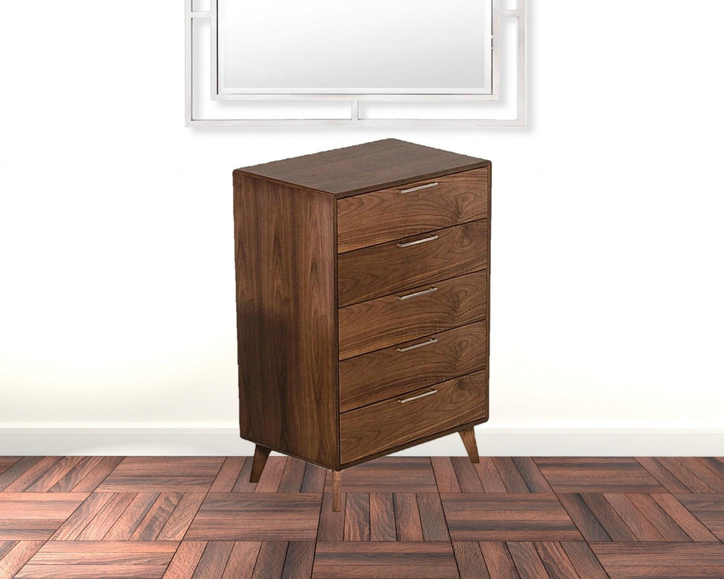 30" Walnut Solid Wood Five Drawer Chest - FurniFindUSA